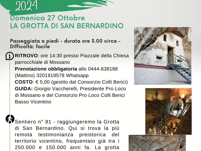 Domenica 27 Ottobre LA GROTTA DI SAN BERNARDINO